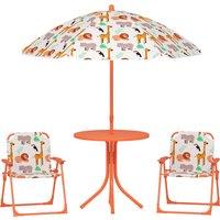 AIYAPLAY Kids Patio Set, Children Table and Chair Set, Outdoor Picnic Table with 2 Folding Chairs and Umbrella, Orange