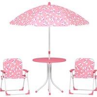 AIYAPLAY Kids Patio Table and Chair Set, Kids Garden Furniture with Umbrella, 4-Piece Bistro Set for Garden, Pink