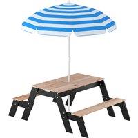 AIYAPLAY Kids Garden Furniture with Parasol, 3 in 1 Wooden Sand and Water Table with 2 Hidden Play Boxes for Patio, Ages 3-6