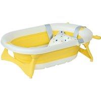 HOMCOM Foldable Baby Bath: Ergonomic Portable Design with Cushion, Temperature Indicator & Non-Slip Legs, 0-3 Years, Yellow Aosom UK