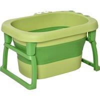 HOMCOM Baby Bath Tub for 0-6 Years Collapsible Non-Slip Portable with Stool Seat for Newborns Infants Toddlers Kids Crocodile Shape Green Aosom UK