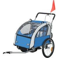 HOMCOM 2 Seat Bike Trailer with 5 Point Harness, Baby Bike Stroller with Safety Flag, Reflectors, for 18+ Months, Blue