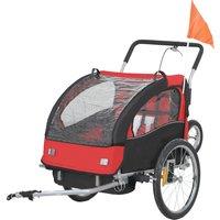 HOMCOM 2 Seat Bike Trailer with 5 Point Harness, Baby Bike Stroller with Safety Flag, Reflectors, for 18+ Months, Red