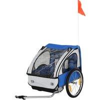 HOMCOM 2 Seat Bike Trailer Bicycle wagon for Kids Child Steel Frame Safety Harness Seat Carrier Blue White 130 x 76 x 88 cm