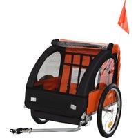 HOMCOM 2 Seat Bike Trailer Bicycle wagon for Kids Child Steel Frame Safety Harness Seat Carrier Orange Black 130 x 76 x 88 cm
