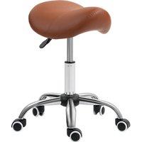 HOMCOM Saddle Stool, Height Adjustable Salon Chair for Massage Spa, Faux Leather, Brown Aosom UK