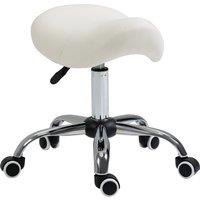 HOMCOM Cosmetic Stool 360 Rotate Height Adjustable Salon Massage Spa Chair Hydraulic Rolling Faux Leather Saddle Stool, Cream
