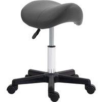 HOMCOM Saddle Stool, PU Leather Adjustable Rolling Salon Chair with Steel Frame for Massage, Spa, Beauty and Tattoo, Grey Aosom UK