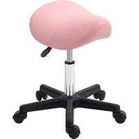 HOMCOM Saddle Stool, PU Leather Adjustable Rolling Salon Chair with Steel Frame for Massage, Spa, Beauty and Tattoo, Pink
