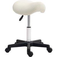 HOMCOM Saddle Stool, PU Leather Adjustable Rolling Salon Chair with Steel Frame for Massage, Spa, Beauty and Tattoo, White Aosom UK