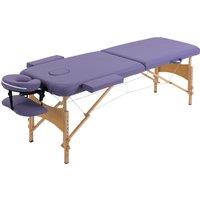 HOMCOM Portable Massage Bed, Folding Spa Beauty Massage Table with 2 Sections, Carry Bag and Wooden Frame, Purple