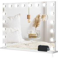 HOMCOM Hollywood Vanity Mirror with Lights, Large 80x62 cm Lighted Makeup Mirror with 3 Colour, 18 LED Bulbs, 10X Magnifying, USB Charging Port, Touch Screen, Tabletop or Wall Mounted Design, White