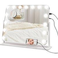 HOMCOM Hollywood Vanity Mirror with Lights, Large 63x50 cm Lighted Makeup Mirror with 3 Colour, 10X Magnifying, USB Charging Port Aosom UK