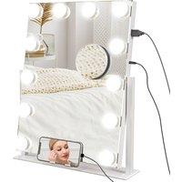 HOMCOM Hollywood Vanity Mirror with Lights, 37x46 cm Lighted Makeup Mirror w/ 3 Colour, LED Bulbs, 10X Magnifying, USB Charging Port Aosom UK