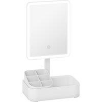 HOMCOM Makeup Mirror with Lights, Rechargeable Vanity Mirror w/ Touch Screen, 2 Lighting Modes and 180 Rotation, White