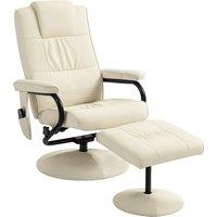 HOMCOM Swivel Recliner Chair and Footstool, Faux Leather Massage Recliner Armchair with Remote Control and Round Wrapped Base, Cream White