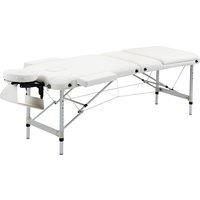 HOMCOM Folding PVC Leather Massage Table Aluminium Frame w/ Headrest Armrests Padding Handle Carry Bag Adjustable Height 3-Way Tri-Fold White