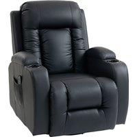 HOMCOM PU Leather Recliner Chair, Recliner Armchair with Extended Footrest, Cup Holders and Side Pockets, Black