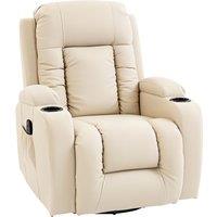 HOMCOM PU Leather Recliner Chair, Recliner Armchair with Extended Footrest, Cup Holders and Side Pockets, Cream