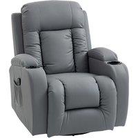 HOMCOM Massage Recliner Armchair, PU Leather Recliner Chair, Grey