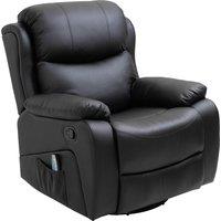 HOMCOM PU Leather Reclining Chair with 8 Massage Points and Heat, Manual Recliner with Swivel Base, Footrest and Remote, Black