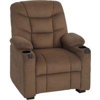 HOMCOM Electric Massage Recliner Armchair with Vibration, Heat, Whisper-Quiet Motor, Memory Function, Fleece Power Reclining Chair with Spring Pack, USB Port, Footrest, Side Pocket, Cup Holders, Brown