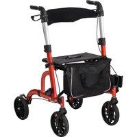 HOMCOM Lightweight Walking Frame, Folding Rollator Walker with Seat and Backrest, Red