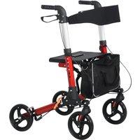 HOMCOM Folding Rollator Walker w/ Seat & Backrest, Lightweight Walking Frame w/ Adjustable Handle Height, 4 Wheeled Walker, Red Aosom UK