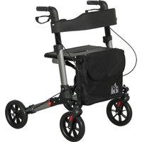 HOMCOM 4 Wheel Rollator with Seat and Back, Folding Mobility Walker with Carry Bag, Adjustable Height, Dual Brakes, Cane Holder, Silver