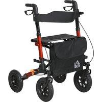 HOMCOM Lightweight Walking Frame, Rubber Wheels, Rollator Walker with Seat and Wheels with Adjustable Handle, Bag, Red