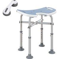 HOMCOM Bath Stool with Suction Cup Fee, 'U' Seat Padded Shower Stool, 39-51.5cm Adjustable Height, Light Blue Aosom UK