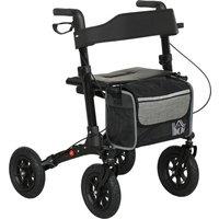 HOMCOM Folding Rollator Walker with Padded Seat, Backrest, Lightweight Walking Frame with Dual Brakes, All-terrain Wheels, 4 Wheeled Walker, Black