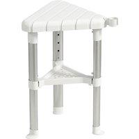 HOMCOM Shower Stool, Aluminium Alloy Corner Shower Chair with Storage Shelf and HDPE Seat, Adjustable Height, White