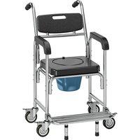 HOMCOM Transport Beside Shower Chair, 3-in-1 Commode Chair with Wheels and Padded Seat, Black