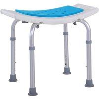 HOMCOM 6-Level Height Adjustable Aluminium Bath Room Stool Chair Shower Non-Slip Design w/ Padded Seat Drainiage Holes Foot Pad - Blue Aosom UK