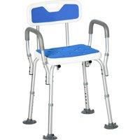 HOMCOM Shower Stools Shower Seat, EVA Padded, Height Adjustable with Back and Arms, 4 Suction Foot Pads, Blue Aosom UK