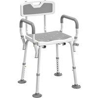 HOMCOM EVA Padded Shower Chair for the Elderly and Disabled, Height Adjustable Shower Stool with Back and Arms, 4 Suction Foot Pads, Light Grey