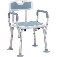 HOMCOM EVA Padded Bath Stool with Back and Arms, 4 Suction Foot Pads, Height Adjustable Shower Chair, Light Blue Aosom UK