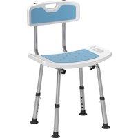 HOMCOM Shower Stool with Backrest, Height Adjustable Shower Chair with Anti-slip Foot Pads, Shower Head Holder, Light Blue Aosom UK