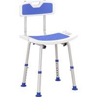 HOMCOM Shower Stool with Backrest, Height Adjustable Shower Chair with Anti-slip Foot Pads, Shower Head Holder, Blue Aosom UK