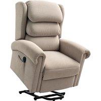 HOMCOM Power Lift Recliner Chair for Elderly, Velvet Electric Riser and Recliner Armchair for Living Room with Remote Control, 2 Side Pockets, Thick Padded Back, Khaki