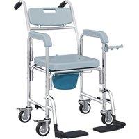HOMCOM Rolling Shower Wheelchair for Seniors, Bedside Commode Chair with Locking Wheels, Seat, Backrest, Arms, Grey