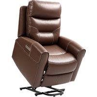 HOMCOM Power Lift Recliner Chair for Elderly, Overstuffed Faux Leather Riser and Reclining Chair with USB A+C Ports, Remote Control, Recliner Armchair for Living Room, Brown