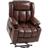 HOMCOM Riser Recliner Chair with Massage and Heat for Elderly, PU Leather Power Electric Lift Armchair, Cup Holders, Brown