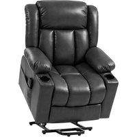 HOMCOM Riser Recliner Chair with Massage and Heat for Elderly, PU Leather Power Electric Lift Armchair, Cup Holders, Dark Grey