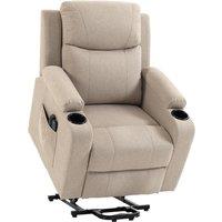 HOMCOM Riser Recliner Chair with Massage and Heat, Linen Electric Lift Armchair for Elderly with Spring Cushion, Beige