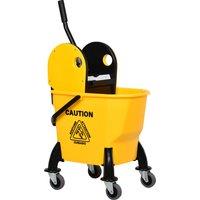 HOMCOM 26L Mop Bucket & Water Wringer w/ 4 Wheels Plastic Body Metal Handle Pole Holder Home Commercial Cleaning Floor Cart Yellow Aosom UK