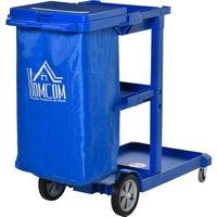 HOMCOM Cleaning Carts On Wheels, Janitorial Trolley, Housekeeping Utility Service Unit w/ 3 Tier Shelves, Rubbish Bag and Hooks Aosom UK