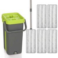 HOMCOM Mop and Bucket with Wringer Set, Flat Mop and Bucket with 2 Chambers, Rotating Head, Wet and Dry Use, Dark Grey