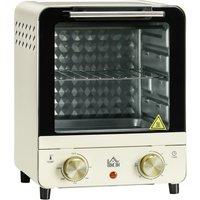 HOMCOM Convection Mini Oven, 15L Electric Oven & Grill w/ Adjustable Temperature, Timer, Baking Tray, Wire Rack, Crumb Tray, 1000W, Cream Aosom UK